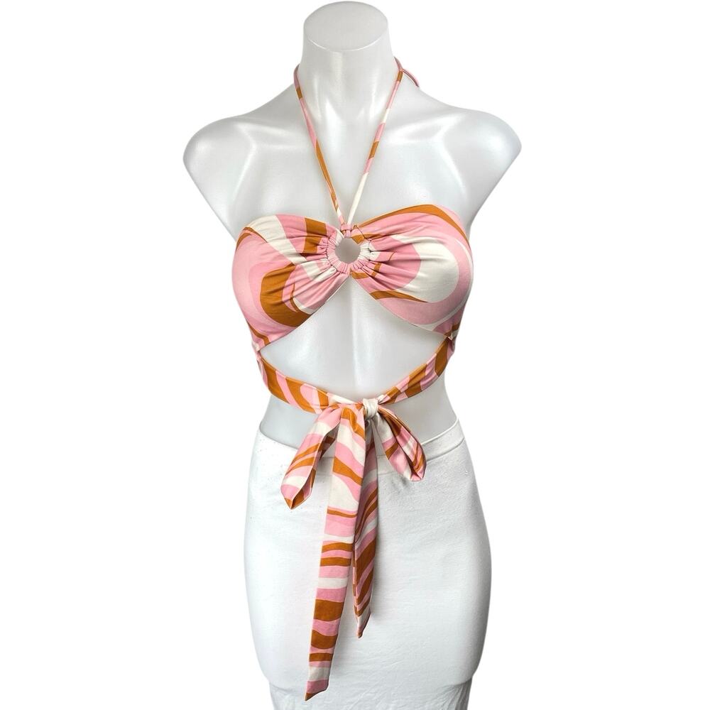 Princess Polly Camelia Pink Halter Sleeveless Cutout Tie Bra Bandeau Crop Top 0